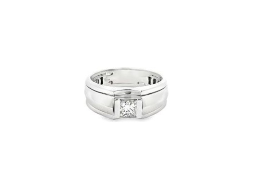 18K White Gold Natural Princess Cut Diamond Men's Ring